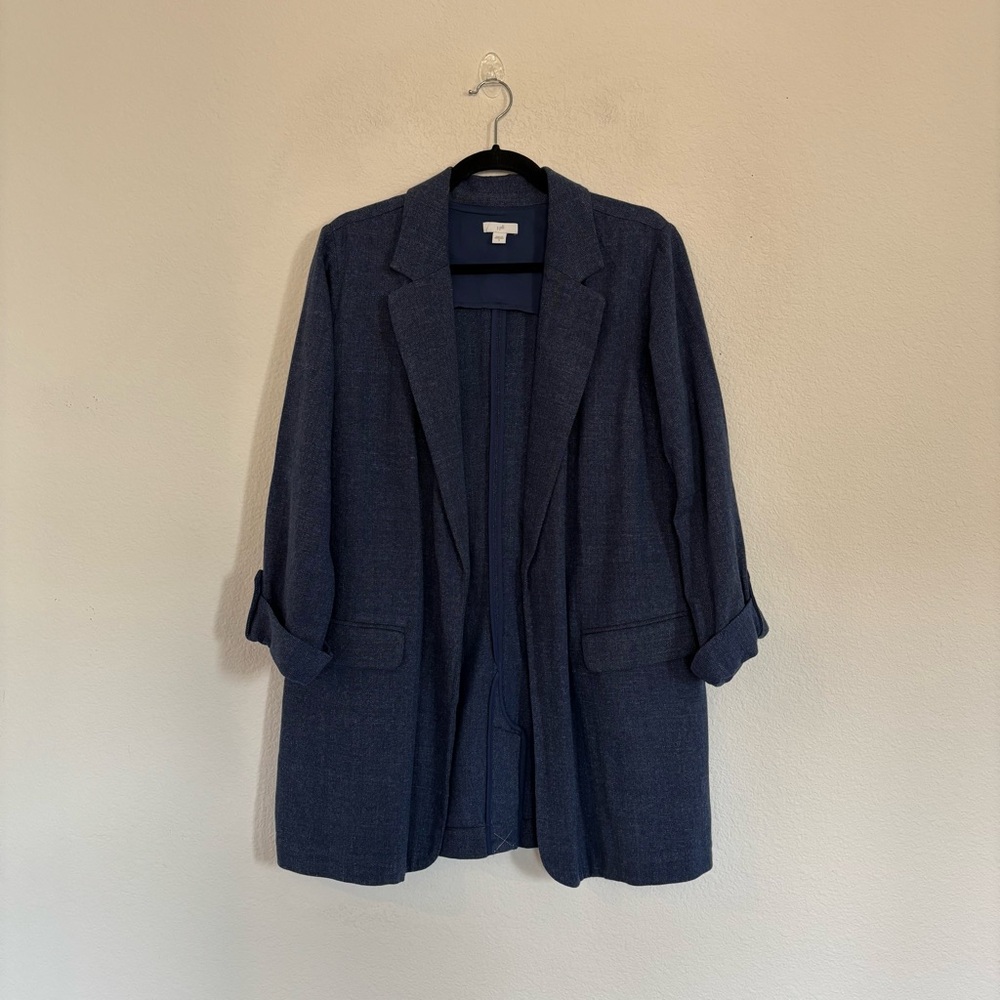 J. Jill Blue Slat Open Front Longline Blazer Jacket